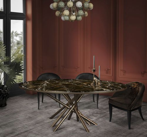 Tavolo da pranzo contemporaneo - DUCHESS - Malabar - in ottone spazzolato / in marmo / con supporto in ottone spazzolato