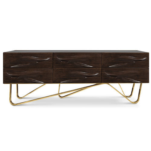 Credenza contemporanea - GOLDBERG - Malabar - in noce / in ottone lucidato / con cassetti