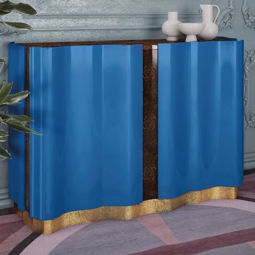 Credenza classica - HORIZON - Malabar - in noce / in legno dorato a foglia oro / in vetro fumè