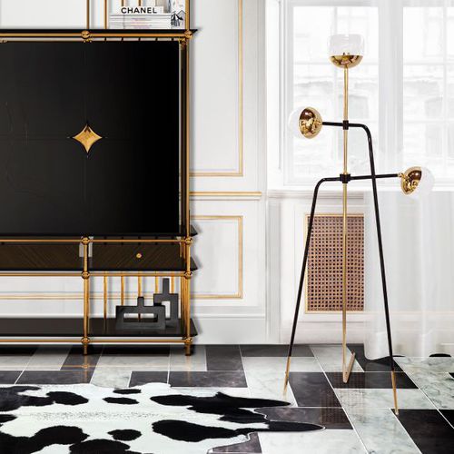 Lampada da terra - BLACK WIDOW - CreativeMary - in ottone placcato oro / in vetro / contemporanea