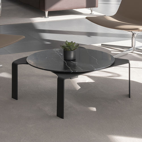 Tavolino basso contemporaneo - MOON NERO MARQUINA - MAAMI HOME - in marmo / con supporto in acciaio laccato / rotondo
