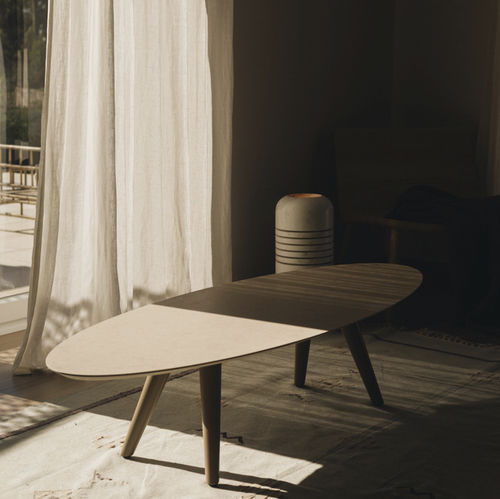 Tavolino basso contemporaneo - ELLIPSE - MAAMI HOME - in legno laccato opaco / in marmo / con supporto in legno laccato