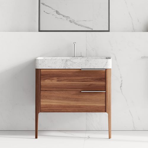 Mobile lavabo da appoggio - PHRA NANG  - MAAMI HOME - in legno massiccio / in noce / impiallacciato in legno