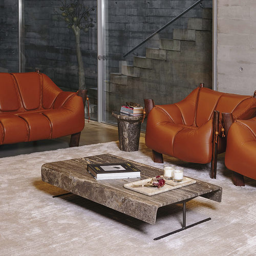 Tavolino basso contemporaneo - HAUS TRAVERTINE - MAAMI HOME - in marmo / con supporto in acciaio termolaccato / rettangolare