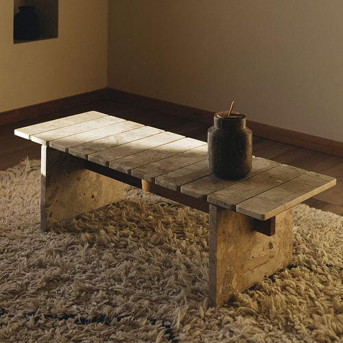 Tavolino basso contemporaneo - PIANO - MAAMI HOME - in quercia naturale / in marmo / con supporto in marmo