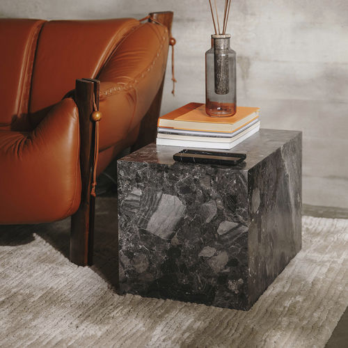 Tavolo d'appoggio contemporaneo - EDGE H GRIS ALVITO - MAAMI HOME - in marmo / con supporto in marmo / rettangolare