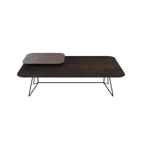 Tavolino basso contemporaneo - VERTIGO - AKANTE - in vetro / in ceramica / con supporto in acciaio laccato