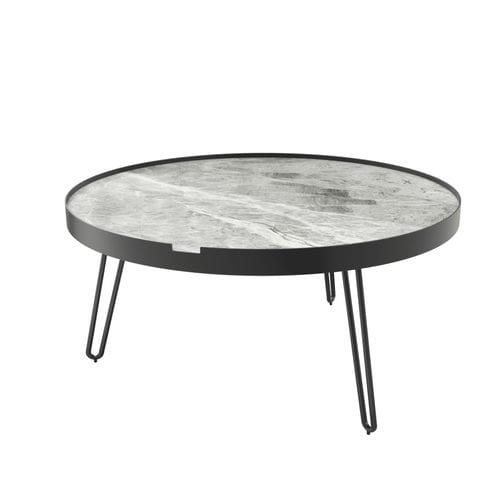 Tavolino basso contemporaneo - CORDOBA - AKANTE - in ceramica / con supporto in acciaio laccato / rotondo