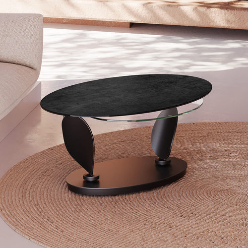 Tavolino basso contemporaneo - ROSA - AKANTE - in vetro temprato / in ceramica / con supporto in acciaio laccato