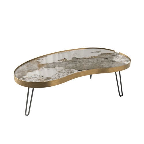 Tavolino basso contemporaneo - INTERLAGOS - AKANTE - in ceramica / in marmo / con supporto in acciaio laccato