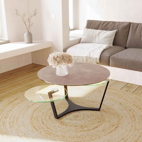 Tavolino basso contemporaneo - SAFRAN - AKANTE - in vetro / in ceramica / con supporto in acciaio