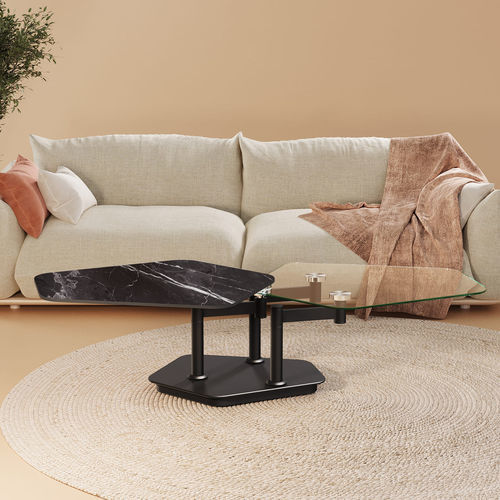 Tavolino basso contemporaneo - Parma - AKANTE - in vetro / in ceramica / con supporto in acciaio laccato