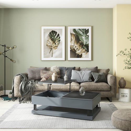 Tavolino basso contemporaneo - STUTTGART - AKANTE - in MDF laccato / in ceramica / con supporto in acciaio inossidabile lucido