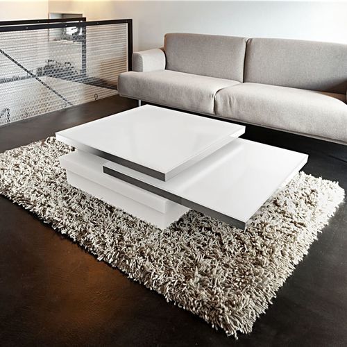 Tavolino basso contemporaneo - SIGMA - AKANTE - in vetro temprato / in MDF laccato / con supporto in acciaio inossidabile lucido