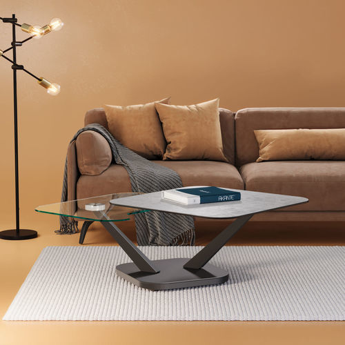 Tavolino basso contemporaneo - Marbella - AKANTE - in vetro / in ceramica / con supporto in acciaio laccato