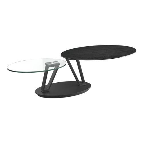 Tavolino basso contemporaneo - LOOP - AKANTE - in vetro / in ceramica / con supporto in acciaio laccato