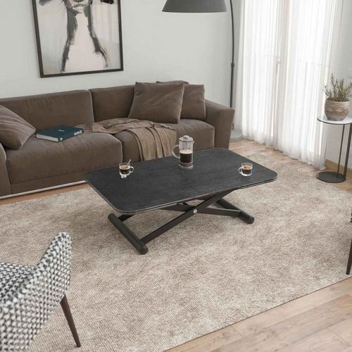 Tavolino basso contemporaneo - ENORA  - AKANTE - in ceramica / con supporto in acciaio laccato / rettangolare