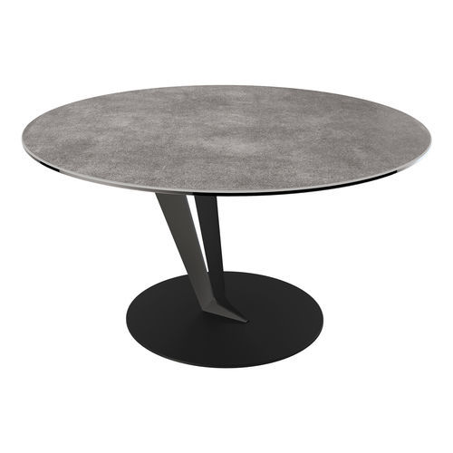 Tavolino basso contemporaneo - ARTEMIS - AKANTE - in ceramica / con supporto in acciaio laccato / rotondo
