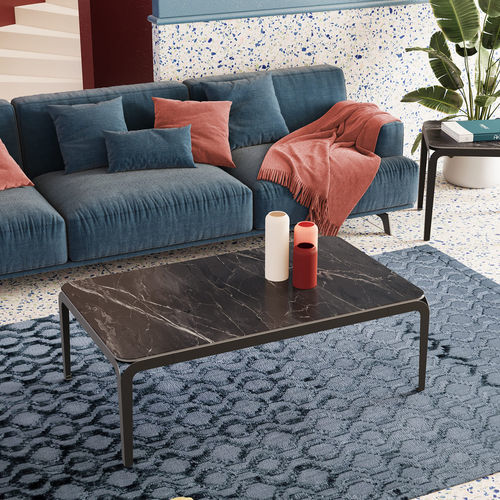 Tavolino basso contemporaneo - SUMATRA - AKANTE - in ceramica / con supporto in acciaio laccato / rettangolare