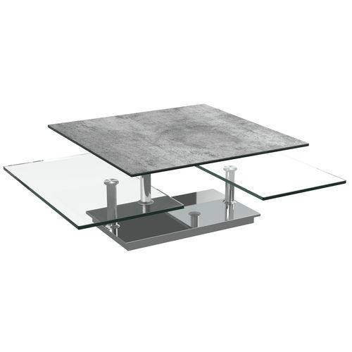 Tavolino basso contemporaneo - SQUARE - AKANTE - in vetro / in ceramica / con supporto in acciaio cromato