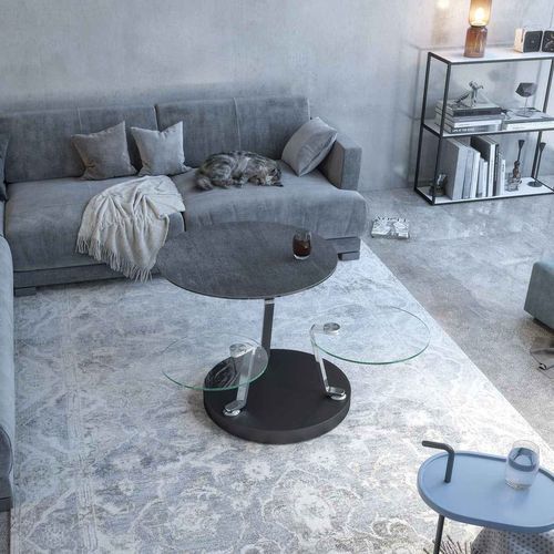 Tavolino basso contemporaneo - CADRAN - AKANTE - in vetro temprato / in ceramica / con supporto in acciaio laccato