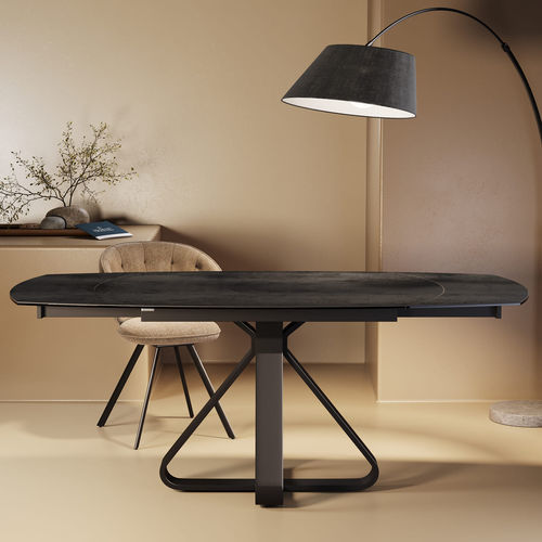 Tavolo da pranzo contemporaneo - Napoli - AKANTE - in ceramica / con supporto in acciaio laccato / rettangolare