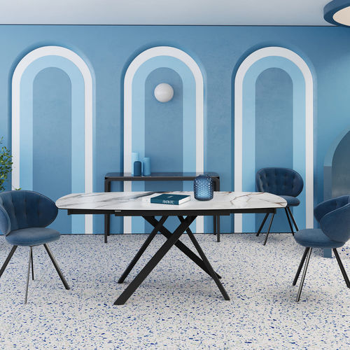 Tavolo da pranzo contemporaneo - Stromboli - AKANTE - in ceramica / con supporto in faggio / rettangolare