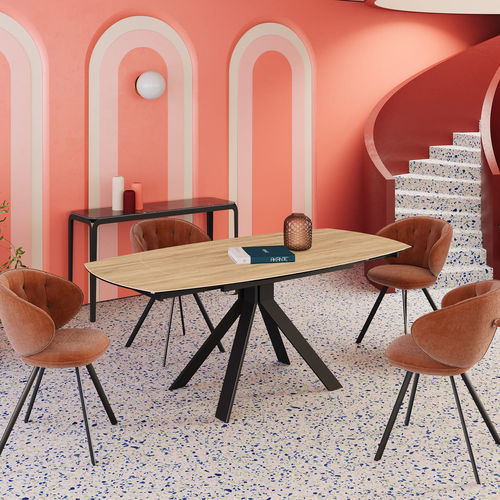 Tavolo da pranzo contemporaneo - Milazzo - AKANTE - in ceramica / con supporto in acciaio laccato / rettangolare