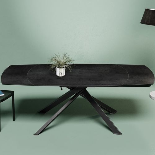 Tavolo da pranzo contemporaneo - KHEOPS - AKANTE - in ceramica / con supporto in acciaio laccato / ovale