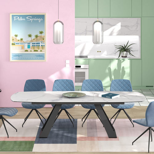 Tavolo contemporaneo - HOUSTON - AKANTE - in ceramica / con supporto in acciaio laccato / rettangolare