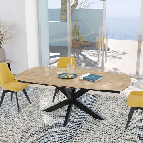 Tavolo contemporaneo - PHOENIX - AKANTE - in ceramica / con supporto in acciaio laccato / rettangolare