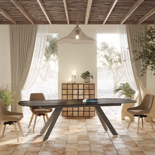 Tavolo contemporaneo - CALIFORNIA - AKANTE - in ceramica / con supporto in acciaio laccato / allungabile