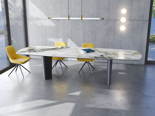 Tavolo da pranzo contemporaneo - AUGUSTE - AKANTE - in ceramica / con supporto in acciaio laccato / rettangolare