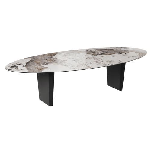 Tavolo da pranzo contemporaneo - GOLIATH - AKANTE - in ceramica / con supporto in acciaio laccato / ovale