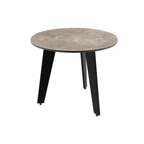 Tavolo d'appoggio contemporaneo - TOSCA - AKANTE - in ceramica / con supporto in acciaio laccato / rotondo