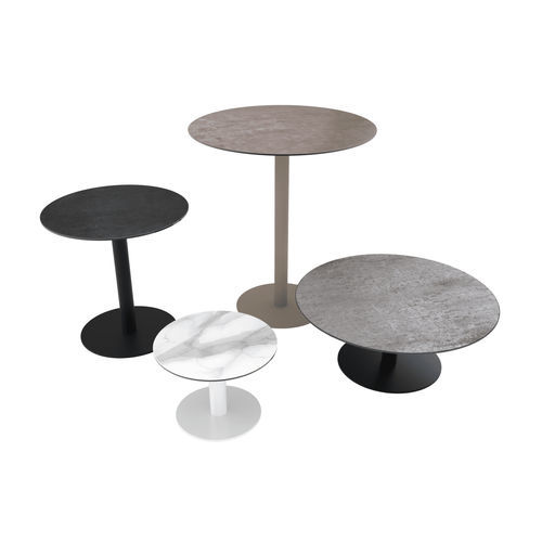 Tavolo d'appoggio contemporaneo - ORLANDO - AKANTE - in ceramica / con supporto in acciaio laccato / rotondo