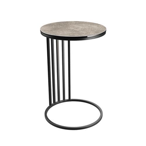 Tavolo d'appoggio contemporaneo - ELYRA - AKANTE - in ceramica / con supporto in acciaio laccato / rotondo