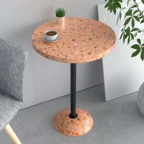 Tavolo da bistrot contemporaneo - M-4 - Karoistanbul - in terrazzo / con supporto in acciaio / rotondo