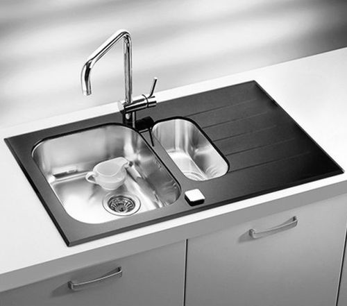 Lavello a 2 vasche - Glassix 20 - Alveus - con gocciolatoio / in vetro temprato / da incasso