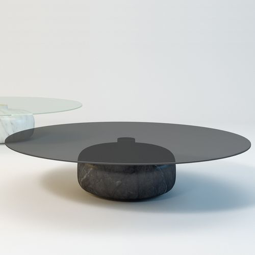Tavolino basso contemporaneo - INOA - Enne - in vetro fumè / in marmo / rotondo