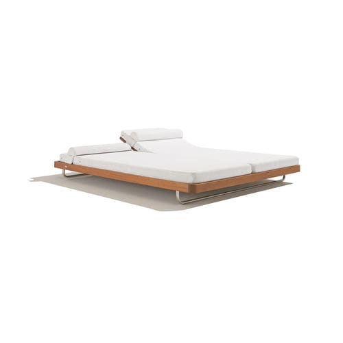 Lettino prendisole contemporaneo - Monaco Sunbed Double Pool Edition - Seora - in tessuto / in mogano / in acciaio inossidabile