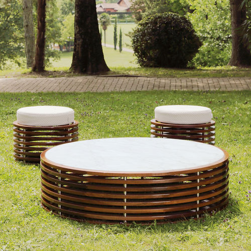 Tavolino basso contemporaneo - BRERA - Seora - in vetro temprato / in marmo / con supporto in acagiù