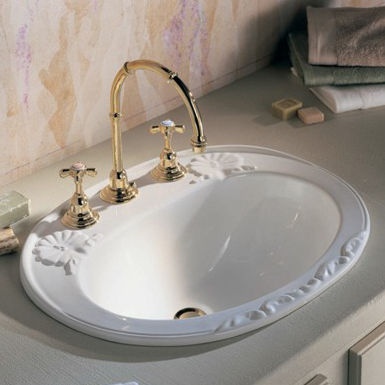 Lavabo da incasso - 0406 - Herbeau - in ceramica / ovale / 3 fori