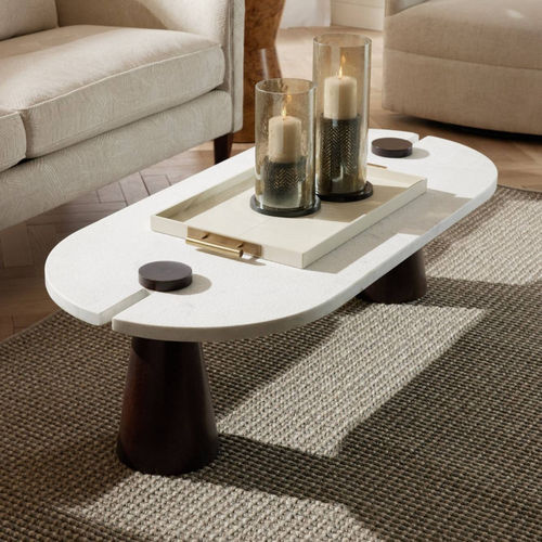 Tavolino basso contemporaneo - DELANEY - Arteriors Home - in marmo / con supporto in legno / ovale