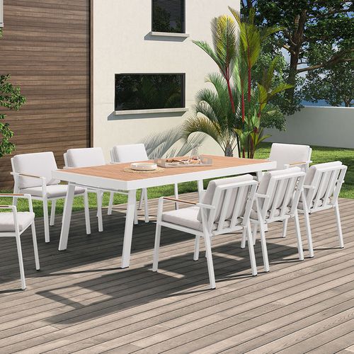 Tavolo da pranzo contemporaneo - NOFI - Higold - in teak / con supporto in alluminio / rettangolare