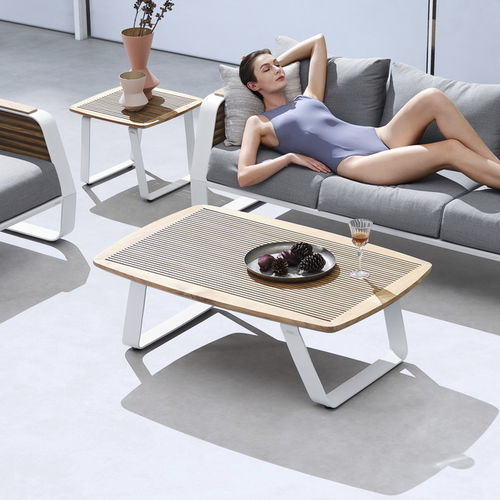 Tavolino basso contemporaneo - WING - Higold - in legno / con supporto in alluminio / rettangolare