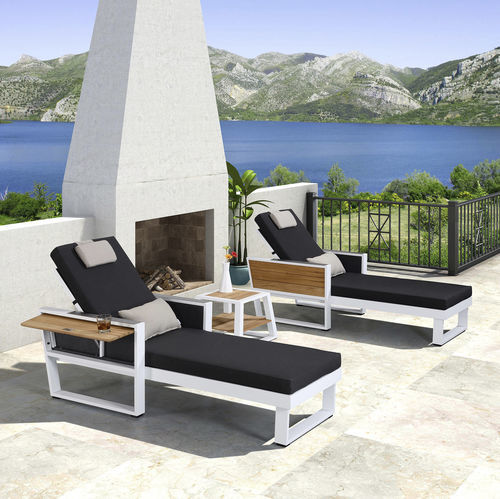 Lettino prendisole contemporaneo - YORK - Higold - in Sunbrella® / in teak / in alluminio