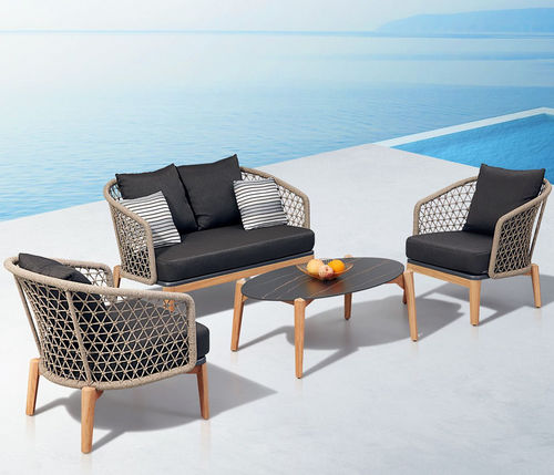 Set lounge da giardino contemporaneo - MAPLE - Higold - in teak / in poliestere / in corda