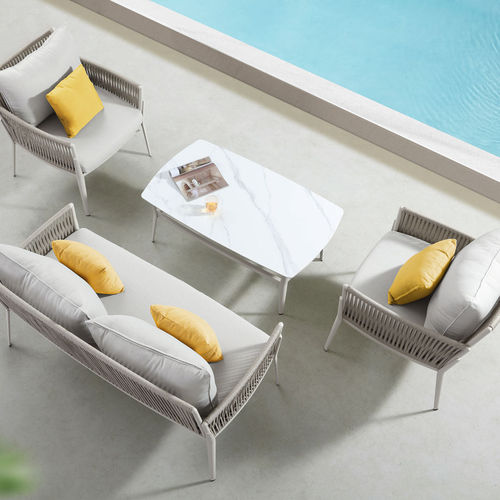Tavolino basso contemporaneo - HESTIA - Higold - in ceramica / con supporto in alluminio / rettangolare
