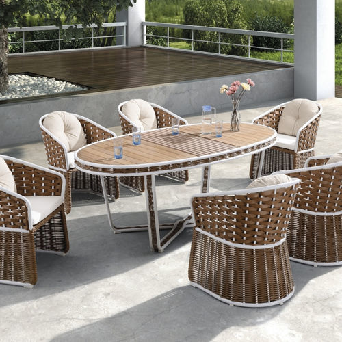 Tavolo da pranzo contemporaneo - SHENZHOU X - Higold - in teak / con supporto in alluminio / con base in vimini